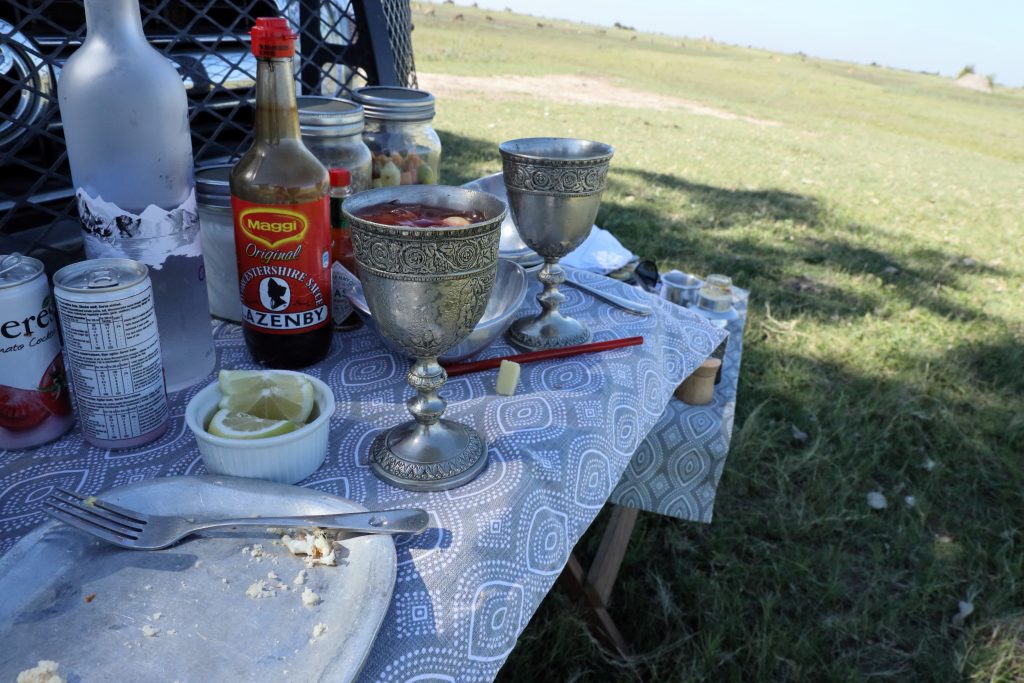 Bloody Mary bar on Zarafa morning game drive